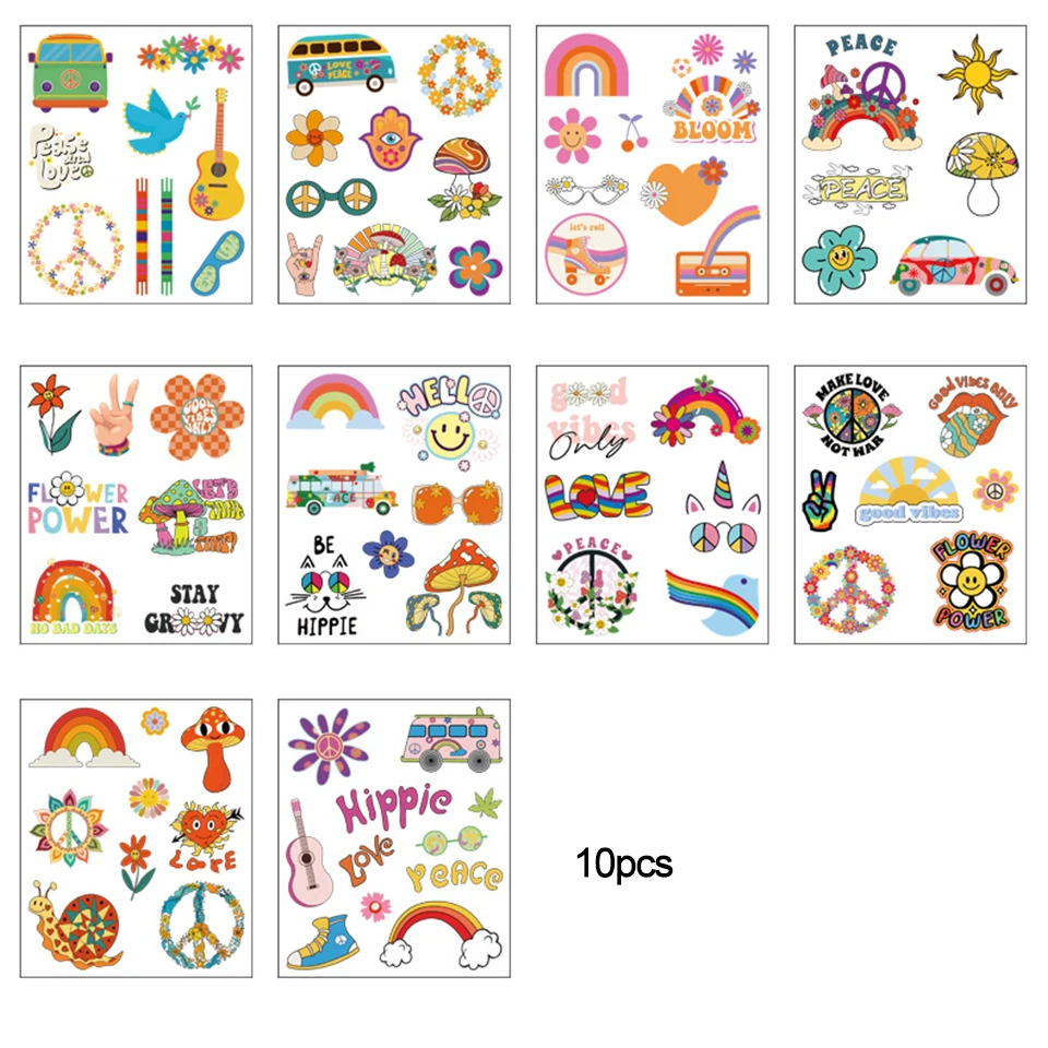 

Набор из 10 водонепроницаемых наклеек-тату в стиле хиппи
