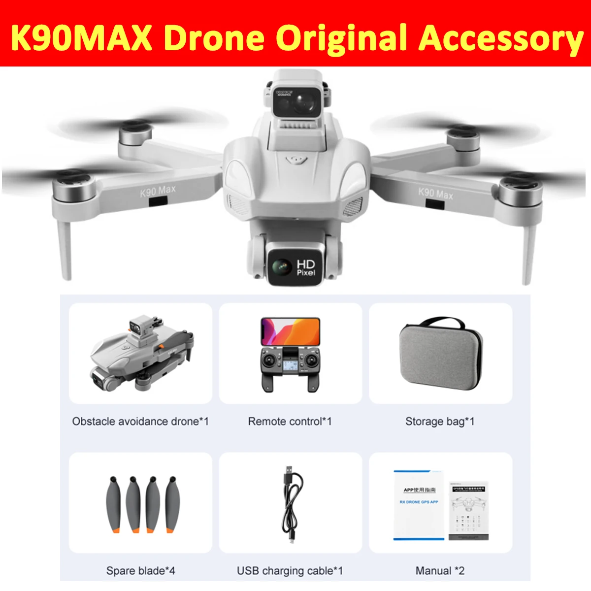 

Дрон K90 Max K90Max GPS, оригинальный аксессуар, Propelle Maple Leaf Wings Blade7.4V, аккумулятор 3000 мАч, USB-кабель для зарядки, запасные части