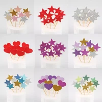 10pcs mini heart star cupcake toppers birthday cake topper decorating picks kids wedding party decorations baby shower favors