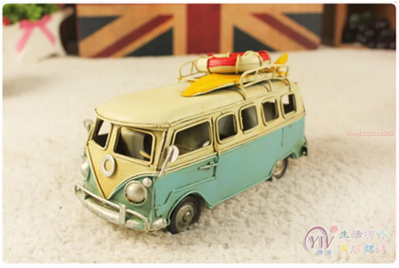 Мини-модель Mainan Retro Klasik Berkemah Bus Ornamen Besi Rumah Kopi Toko Pernikahan Dekorasi Hadiah Kualitas Tinggi