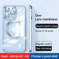 magnetic wireless charging transparent plating lens glass film phone case for iphone 13 pro max 11 12 pro soft back cover fundas