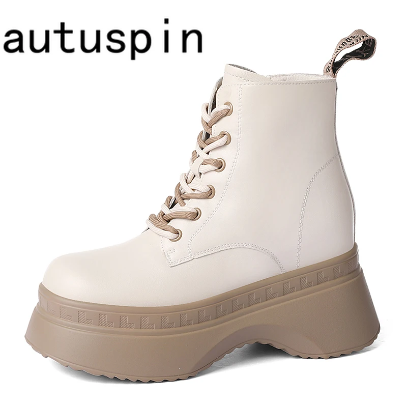 

Женские ботинки из натуральной кожи, на платформе 9 см