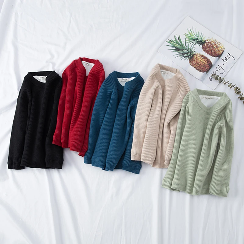 

Autumn Winter Kids Baby Boys Girls Casual Pure Color Pullover Sweaters Boys Girls Long Sleeve Thicken Knit Children's Sweaters