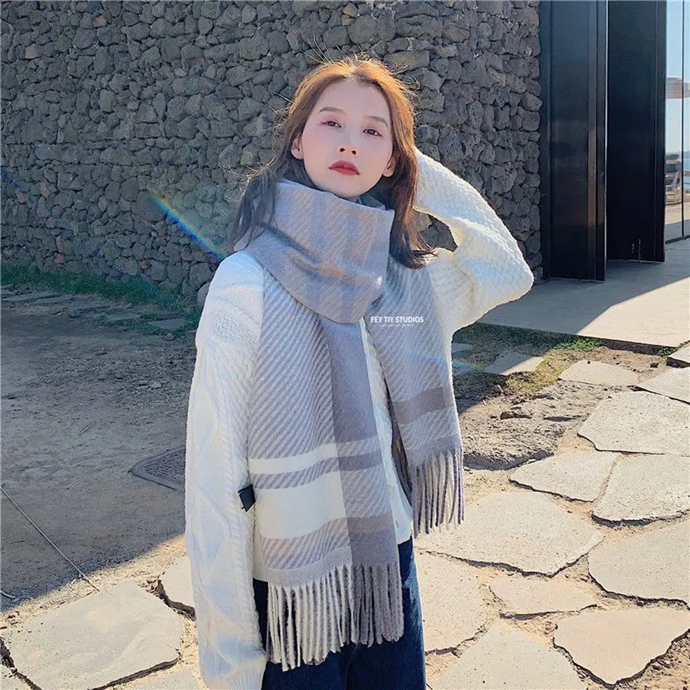 

Топы Теплый клетчатый узор кисточка искусственный мех корейский стиль шарф аксессуары для одежды женский шарф осень