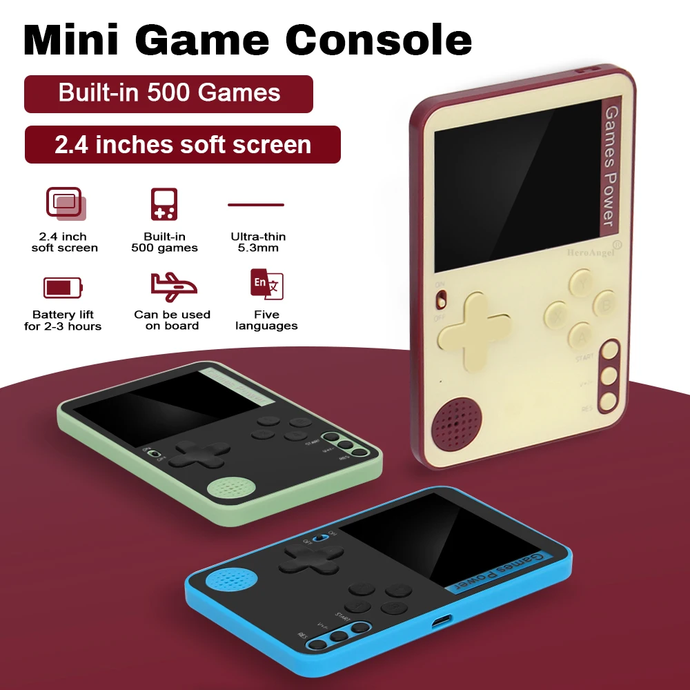 

K10 Mini Handheld Video Game Console Retro Game Portable Game Player Ultra Thin 6.3mm 2.4 inch 500 Classic Games for Kids Boys