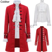 men renaissance medieval steampunk trench costume coat and shirt set vintage prince overcoat victorian edwardian jacket cosplay
