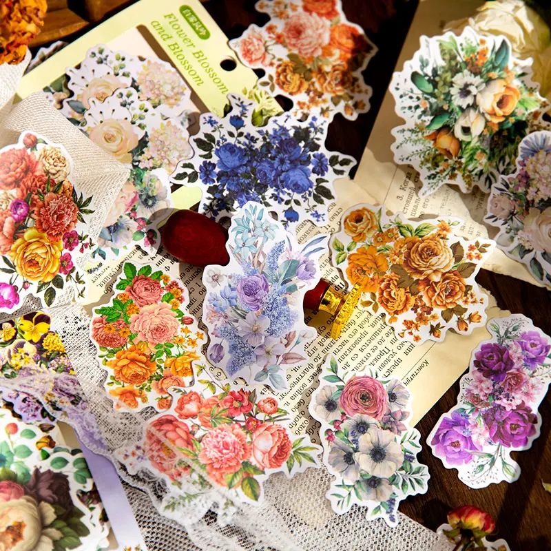 

20Pcs Stickers collage Flower Tufted Floral Ledger Rectangle Material Decorative backing Paper DIY Scrapbook 140*95MM