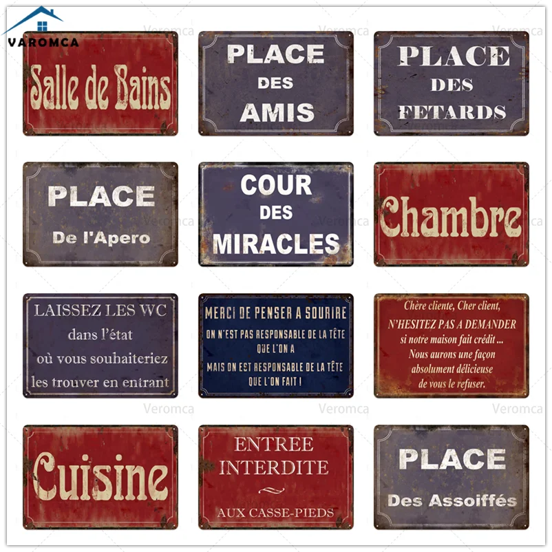 

Винтажная табличка с французским текстом, металлическая потертая настенная Жестяная Табличка, декор для туалета, кухни, магазина, ремесла, ...