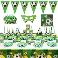 soccer football theme kids birthday party decoration set cup plate straw bunting loot bag towel party