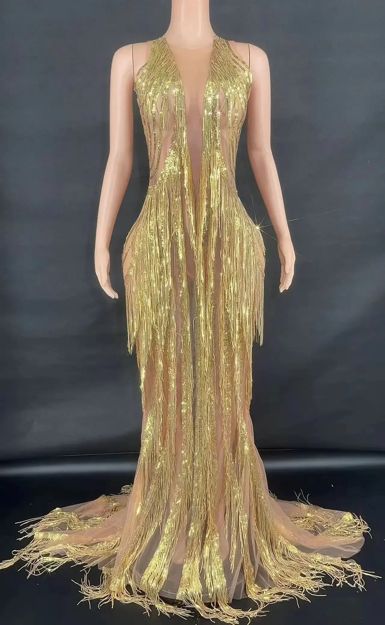 Роскошное золотое платье на день рождения с блестками и кисточками сексуальная