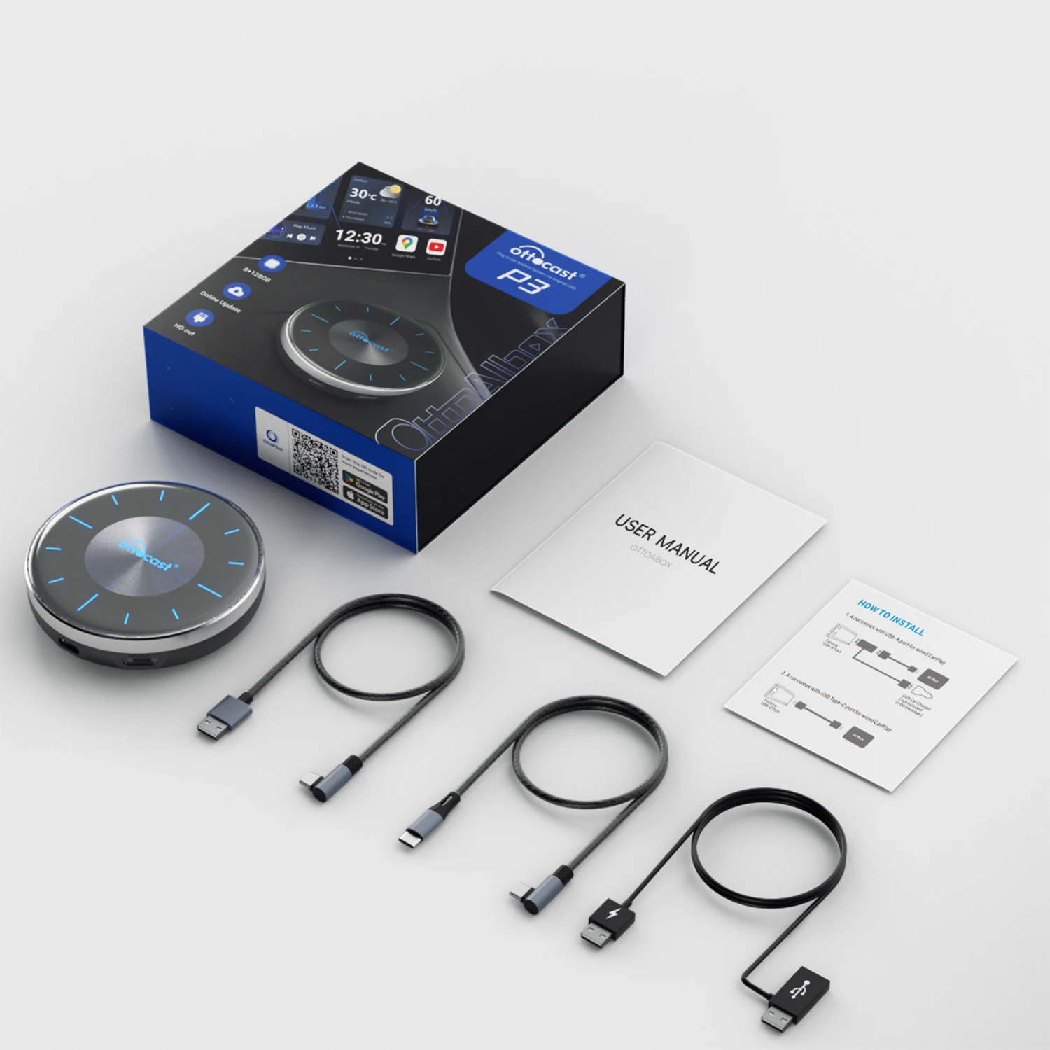 Фото Ottocast Smart Ai Box Picasou 3 Android System 12, встроенный автомобильный GPS-навигатор Ai Box Carplay с выходом HD MI №1