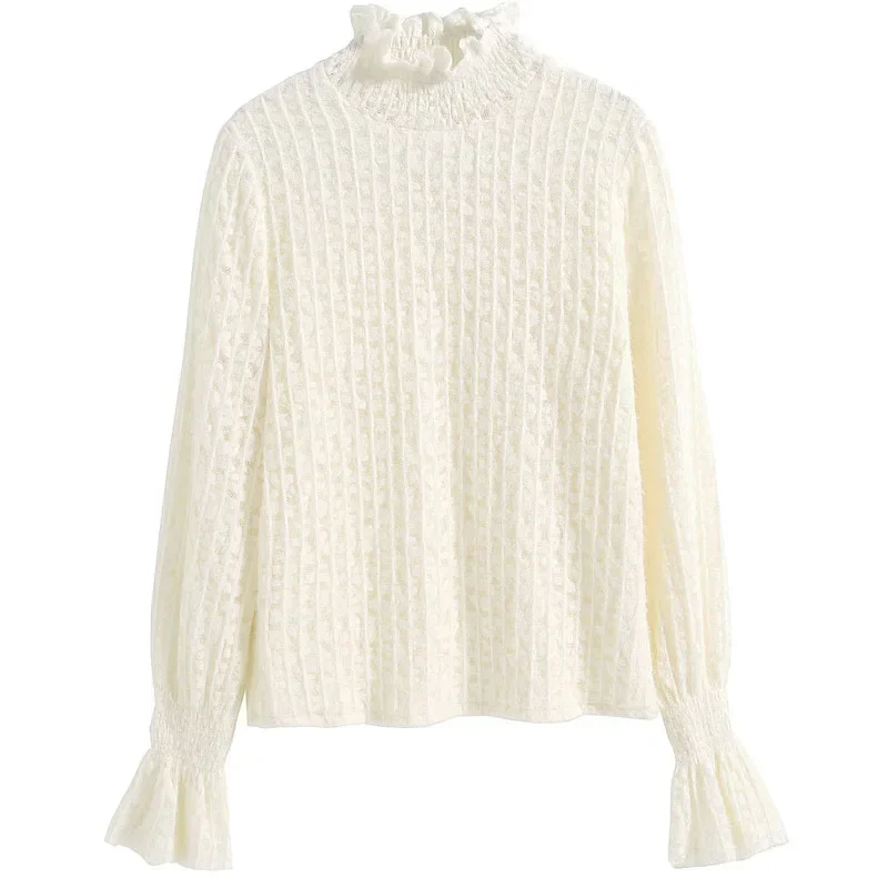 Модная кружевная женская блузка с рюшами и длинным рукавом бархатная утепленная