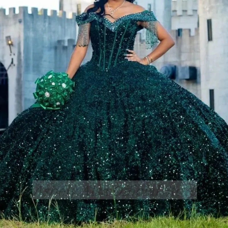 Изумрудные блестящие платья Quinceanera по индивидуальному заказу милые принцессы