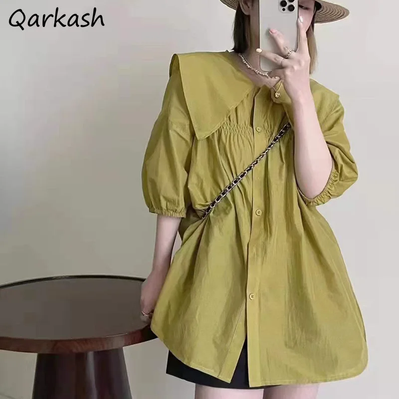 

Sailor Collar Shirts Women Yellow Sweet Lovely Preppy Fashion Korean Style New Arrival Casual Harajuku Vintage Summer Tops Mujer