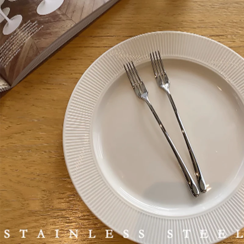 

Stainless steel fruit fork Dim sum fork red net dessert fork for dinner party