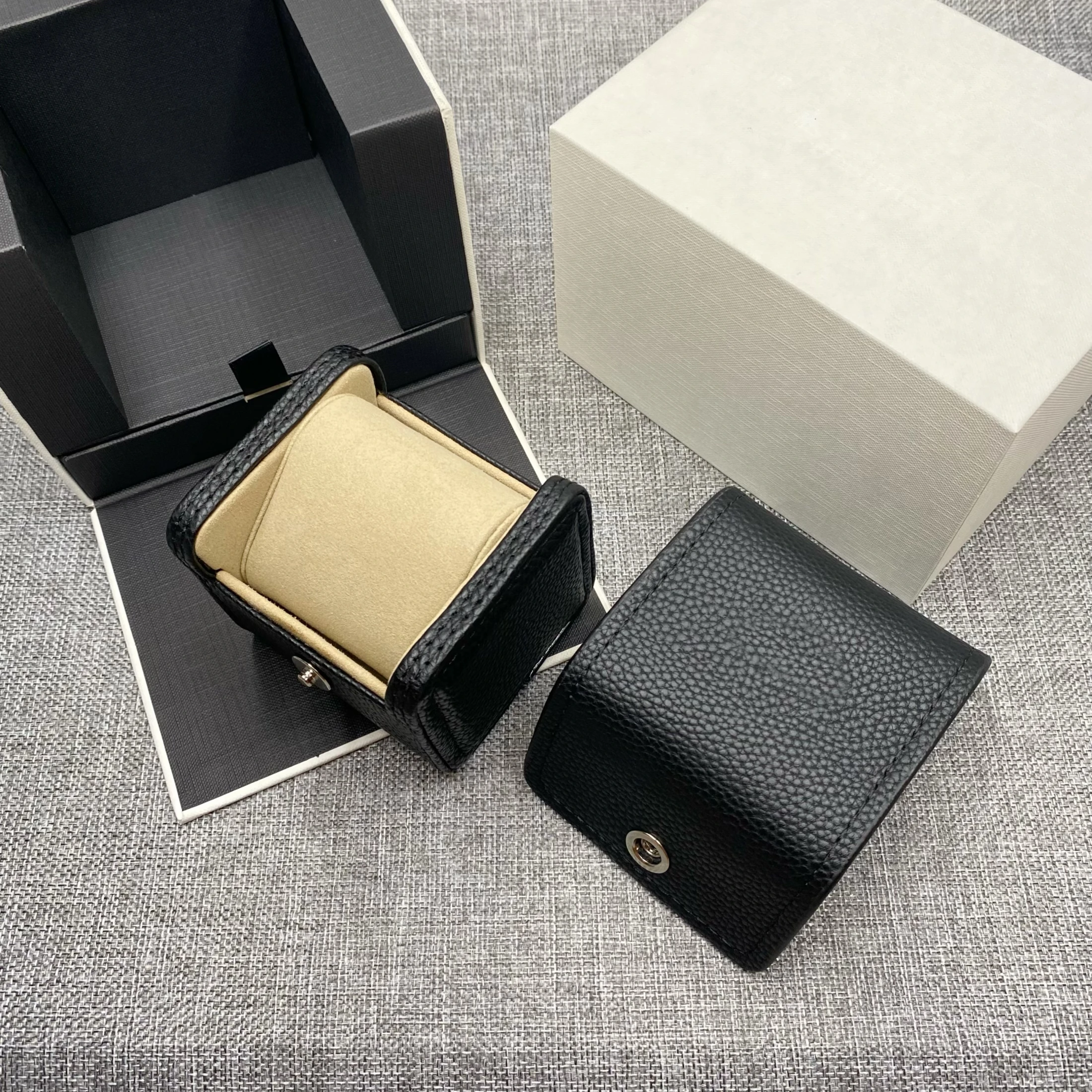 Factory Wholesale Black Leather Iw Original Watch Box With Booklet Luxury Brand Portable Boxes Card Can Custom AAA Watches Gift
