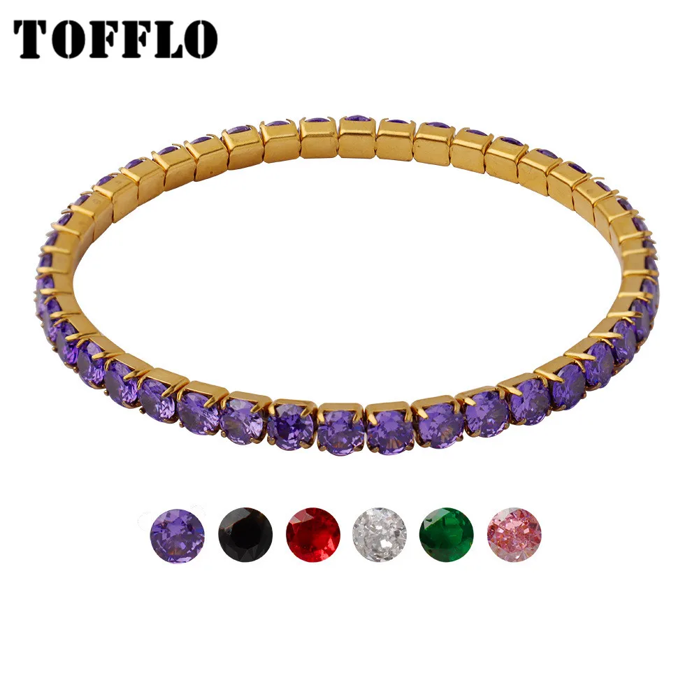 

TOFFLO Stainless Steel Jewelry Multicolor Zircon Elastic Bracelet Plated With 18K Gold For Women's Fashion Bracelet BSE333