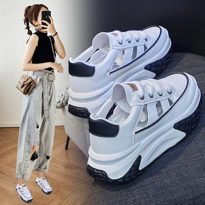 Platform Sneakers Shoes Women Hollow-out Summer Breathable Shoes Woman Casual Sneaker Height Increasing Running Shoes