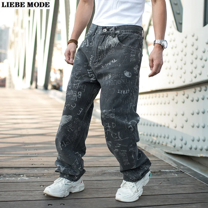 Мужские свободные джинсы в стиле хип-хоп с надписью
