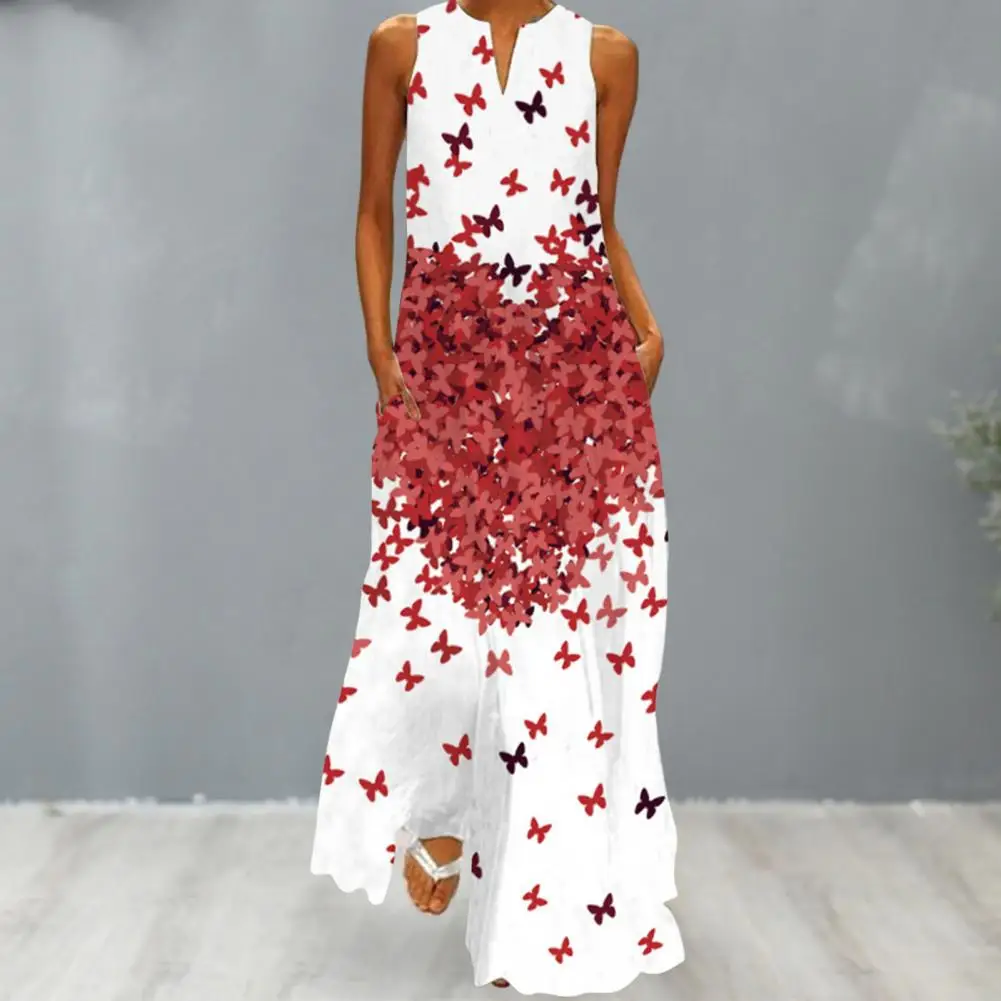 

Holiday Dress Loose Hem Vest Dress Floral Print Vacation Long Vest Dress