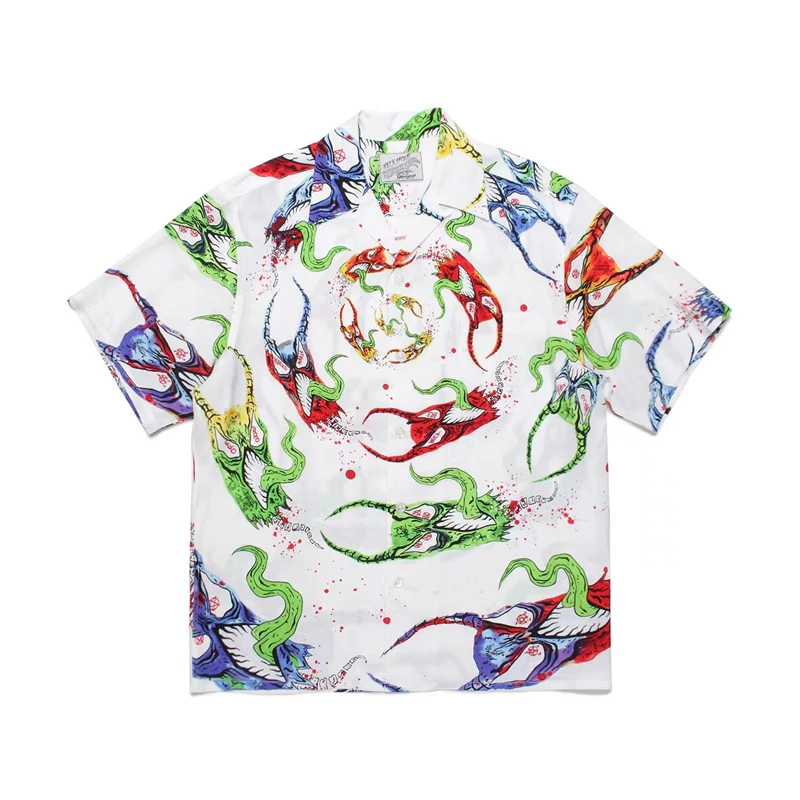 

Stay Stylish with a White Purple WACKO MARIA Casual Hawaiian Shirt - Perfect for Men and Women