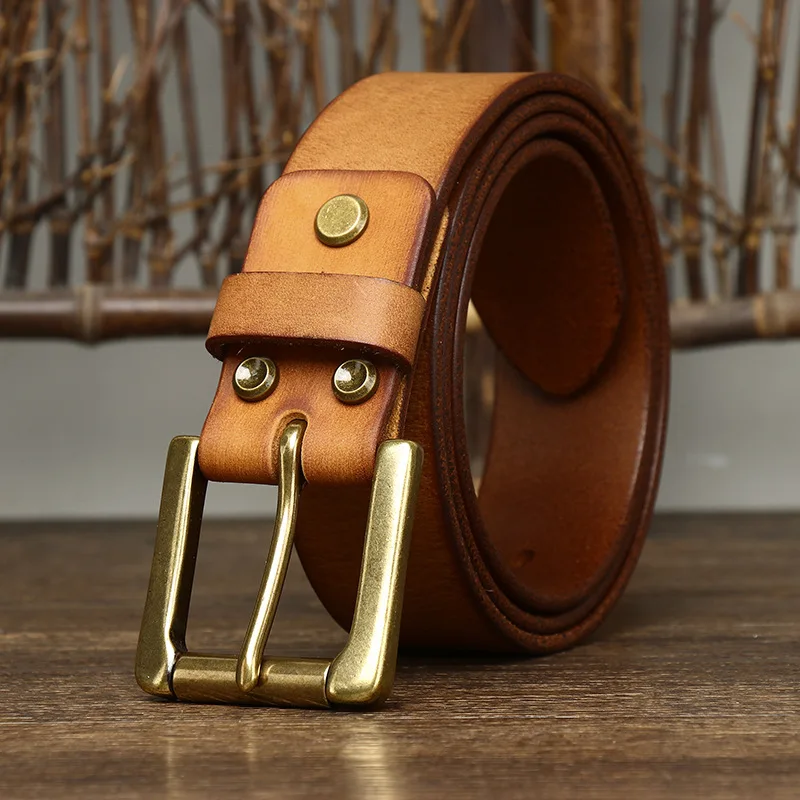 3.8CM Pure Cowhide High Quality Genuine Leather Belts for Men Luxury Brand Strap Male Copper Buckle Vintage Jeans Cowboy Cintos