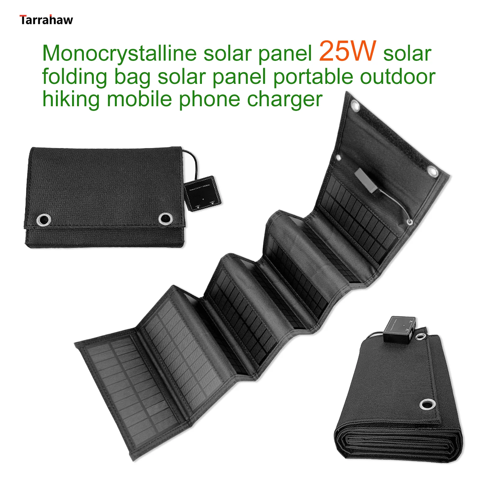Monocrystalline Foldable Solar Panel 25W Portable PV Cell Folding Bag 2USB Output Outdoor Power Bank Hiking Mobile Phone Charger