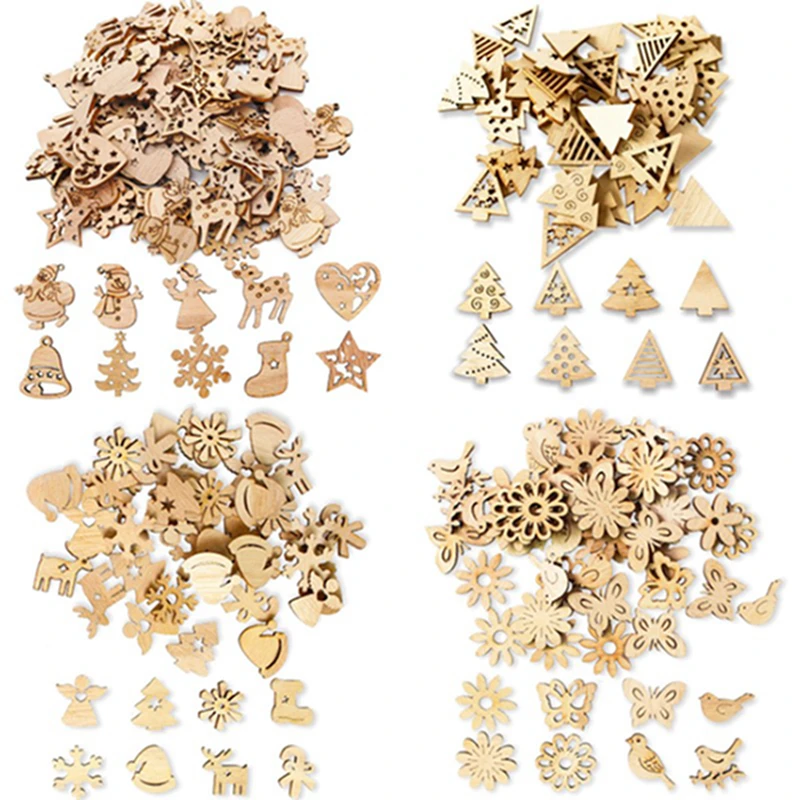 

50 pieces of Christmas tree pendants Natural wood chips Santa Claus Children's gifts Snowman Christmas party decorations