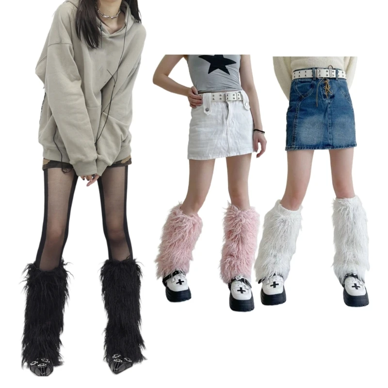 

Japanese Plush Leg Warmers Boot Covers Y2K Goth Solid Leg Socks Punk JK Knee-length Hiphop Hot Girl Fashion Warm Socks T8NB