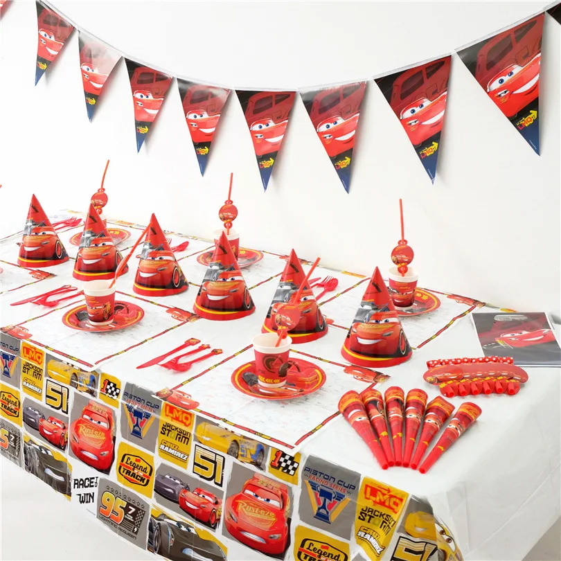 

Disney Genuine Cars Boys Birthday Decorations Party Supplies Set Children Gift Bags Paper Plate Pennant Banner Spoon Fork Baking
