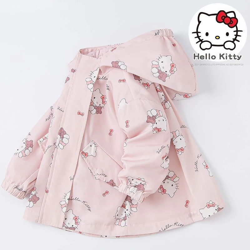 Весенняя куртка для девочки Kawaii Hello Kitty 2024 с капюшоном модная трендовая ветровка