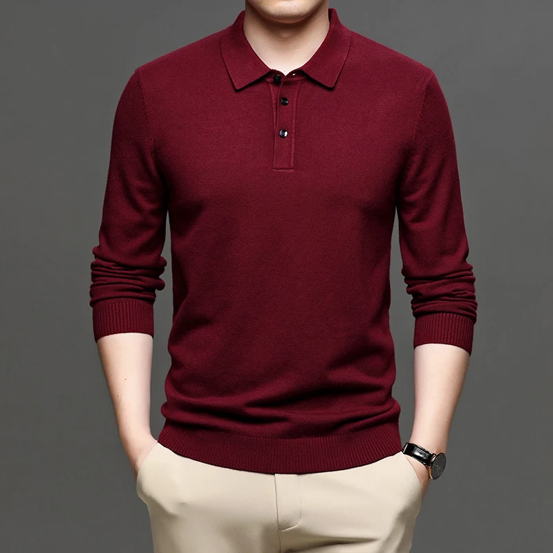 

lapel solid color sweaters men long-sleeved business 2023 new spring and autumn bottoming shirt zde2618