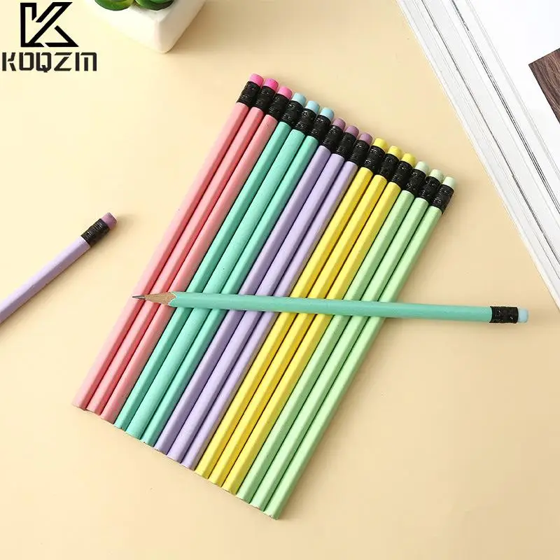 

30PCS Macaron Color Triangle Shiny Wood Pencil With Rubber Sketch Drawing Pen Learning Stationery Office School Supplies