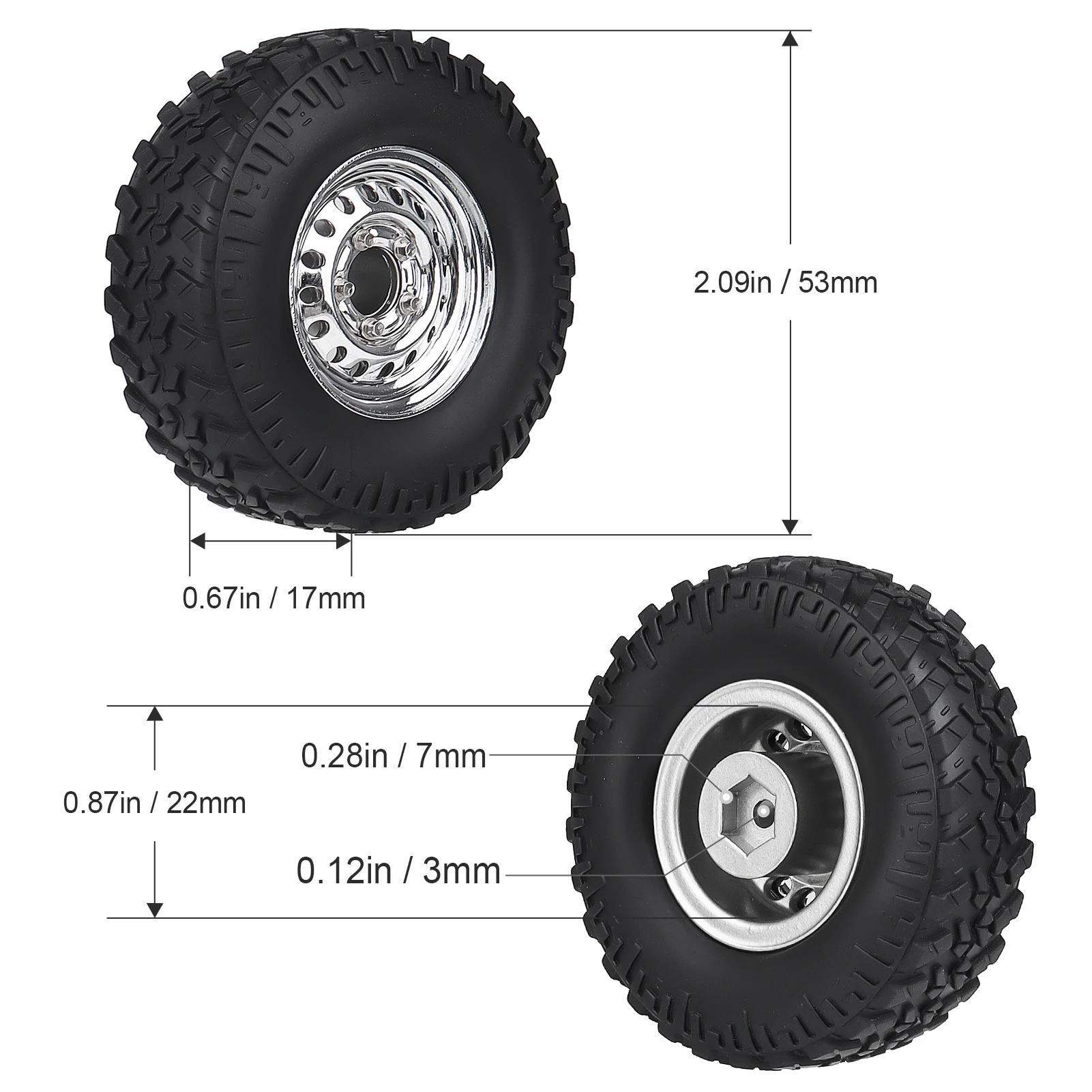 Фото Колеса и шины HobbyPark Chrome Steel 1.0 Beadlock с отрицательным вылетом для моделей 1/24 Axial SCX24 FCX24, запчасти для тюнинга №2