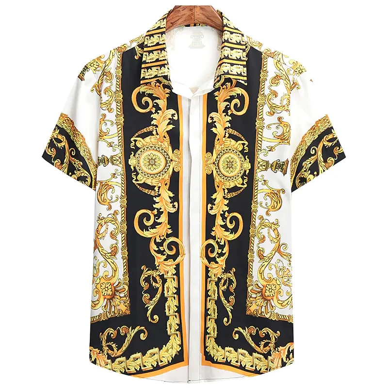 2023 Breathable Hawaiian French men's Baroque shirt 3d printi High fashion street loose street casual men's shirt