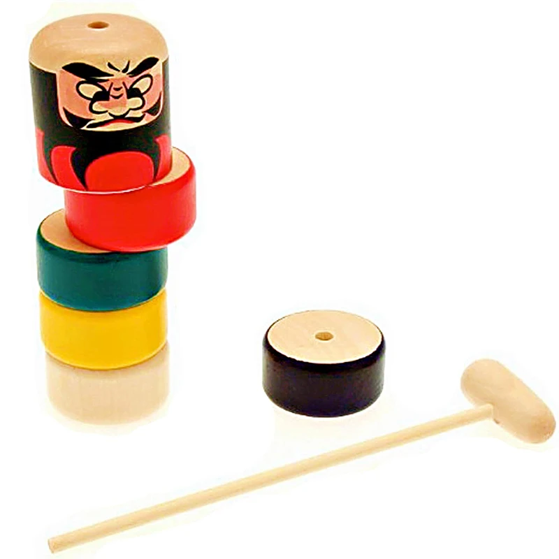

2023 Baby Kids Daruma Otoshi Japanese Folk Craft Game Knock And Pile Up Rainbow Tower Creative Baby Wooden Educational Konck Toy