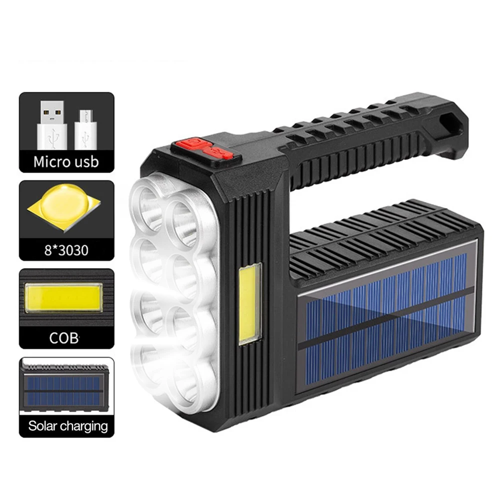 

X-TIGER Rechargeable 8 LED Handheld Solar Flashlight with COB Sidelight 3 Modes Searchlight Spotlight Outdoor Solar Torch Light