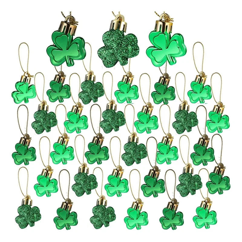 

36Pcs St Patrick's Day Shamrock Ornaments Good Luck Clover Tree Hanging Green Irish Ornaments Party Favors Supplies
