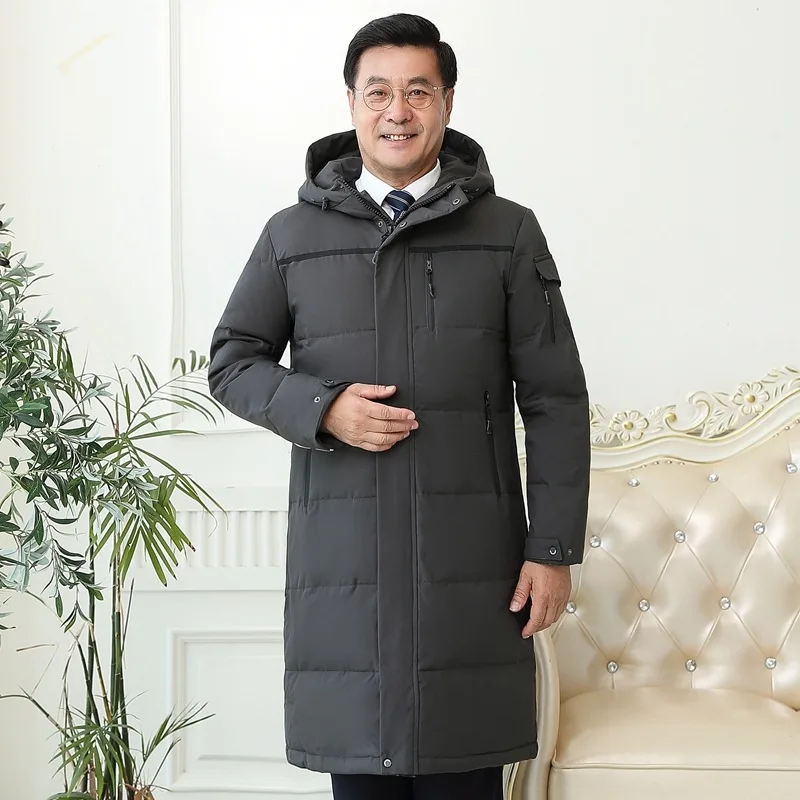 2022 New Fashion Men Winter Jacket Black Gray Green Thicken Super Warm 90% White Down Dear Dad Coat Hooded Collar Long Parkas