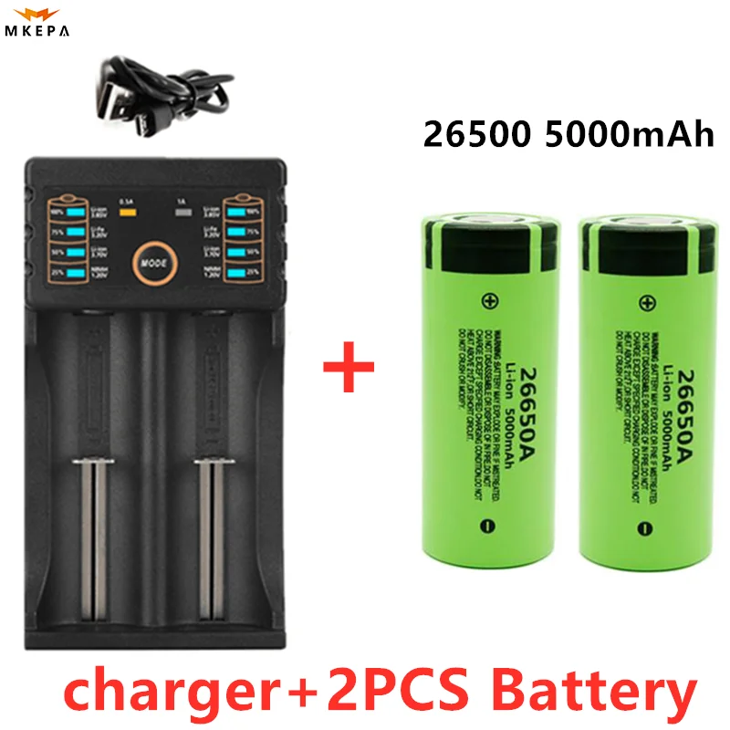 

Original high quality 26650 battery 5000mAh 3.7V 50A lithium ion rechargeable battery for 26650A LED flashlight+charger