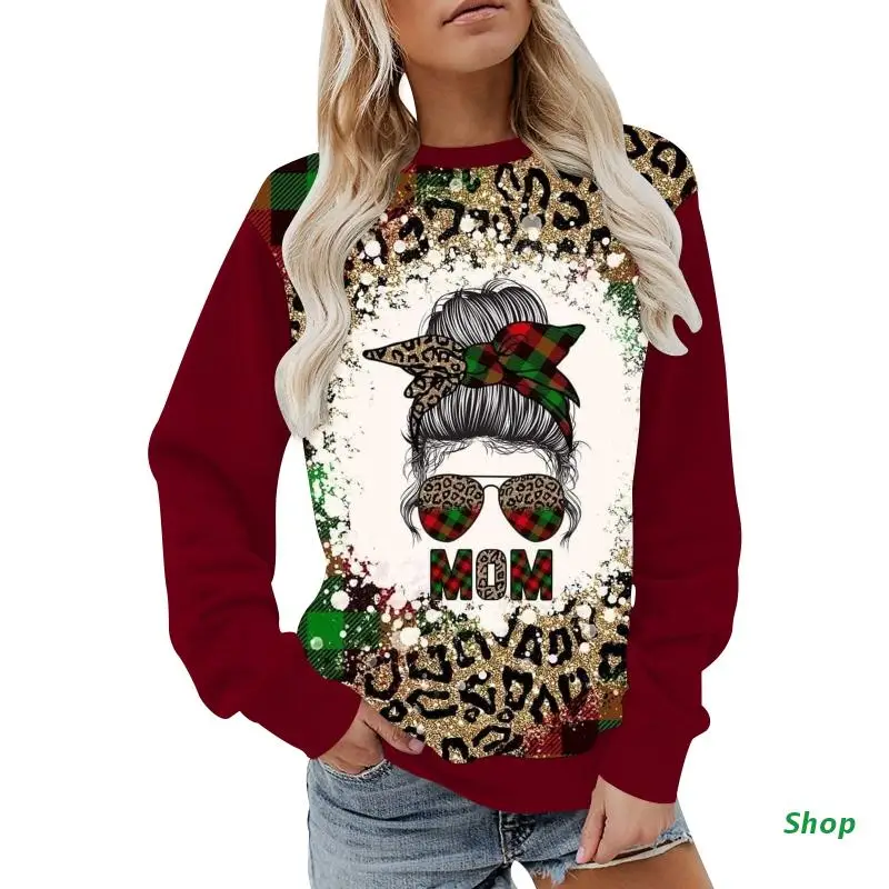 

L5YC Christmas Crewneck Sweatshirt Women Letter Sweater Pullover Loose Warm Hoodie