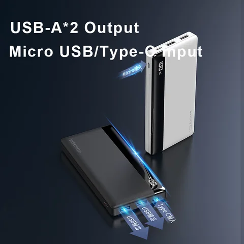 MOVESPEED K10 Power Bank 10000 мАч, два порта USB A, быстрая зарядка, внешний большой аккумулятор для iPhone 15Pro, Samsung S23 Xiaomi 14