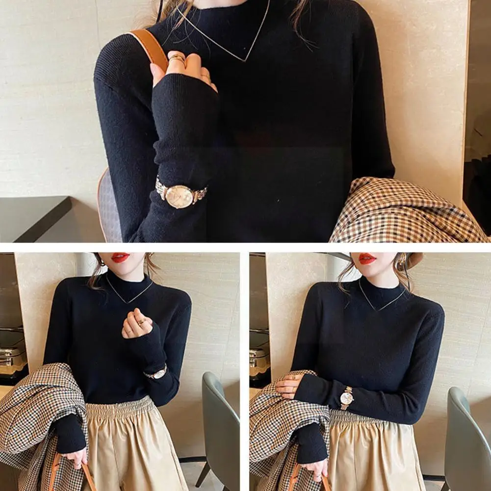 

2021 Fashion Women Knitted Sweater Tops Half High Collar Sweater Top Winter Clothes Womens Female Pullovers Basic Woman F7s1