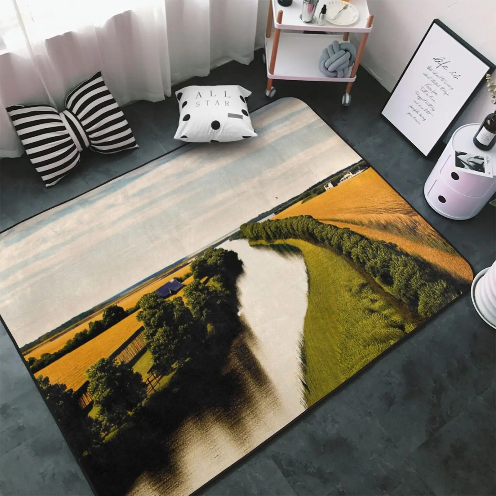 Русский речной коврик Волга Речной пейзаж Фланелевой нескользящий 60x39 дюймов