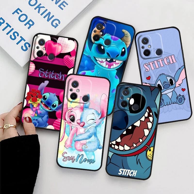 

Cute Stitch Angel Lilo For Xiaomi Redmi 12C 11 A1 Plus 10 10X 9T 9C 9C 8 7 6 4G 5G Silicone TPU Soft Black Phone Case Coque Capa