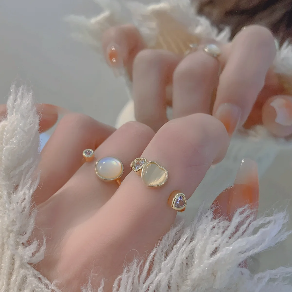 

2023 New Original Design Opal Heart Rings for Women Fashion High Quality Adjustable Ring Dress Jewelry Accessories Wholesale