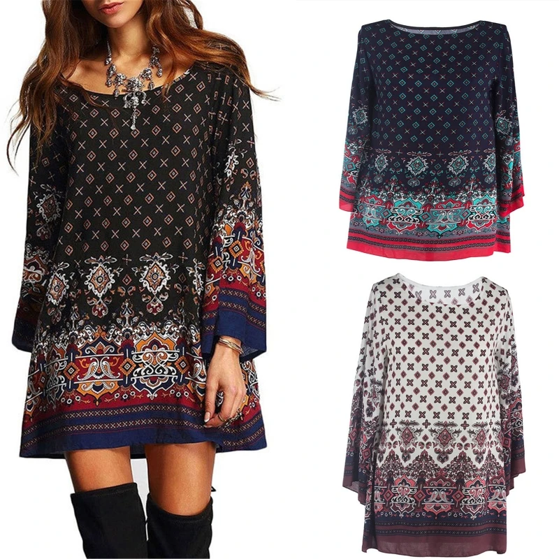 

Ladies Summer Sundress Fashion Baroque Ethnic Print Dress Women Plus Size Chiffon Beach Dress Party Dress Holiday Dress