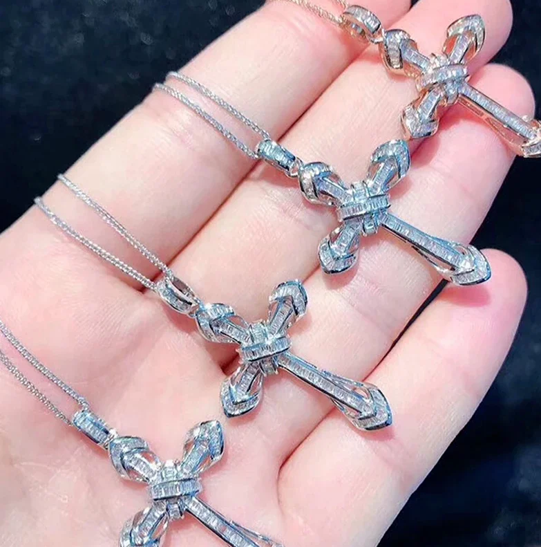 

ANGLANG Stylish Women&men Necklace Cross Gold&Silver Color Cubic Zirconia Crucifix Bling Jesus Cross Pendant Necklace Jewelry
