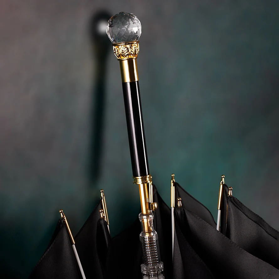 

Long Crystal Handle Double Large Solid Color Simple Unisex Straight Umbrella
