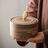 creative retro ceramic storage jar japanese style crude pottery tea jar cylindrical sealed storage box handicraft art decoration